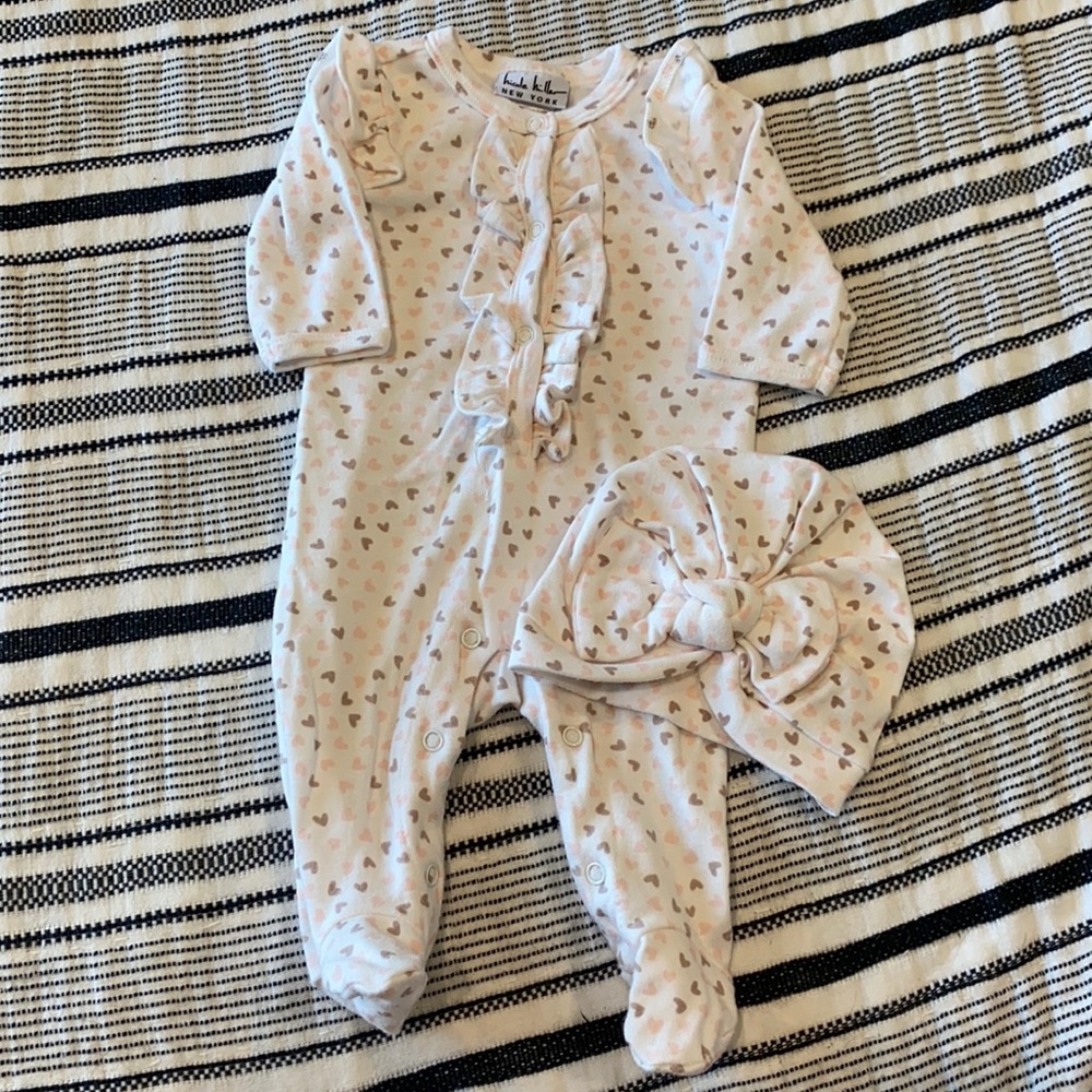 Nicole Miller Ruffle Heart Footie Pajama Set